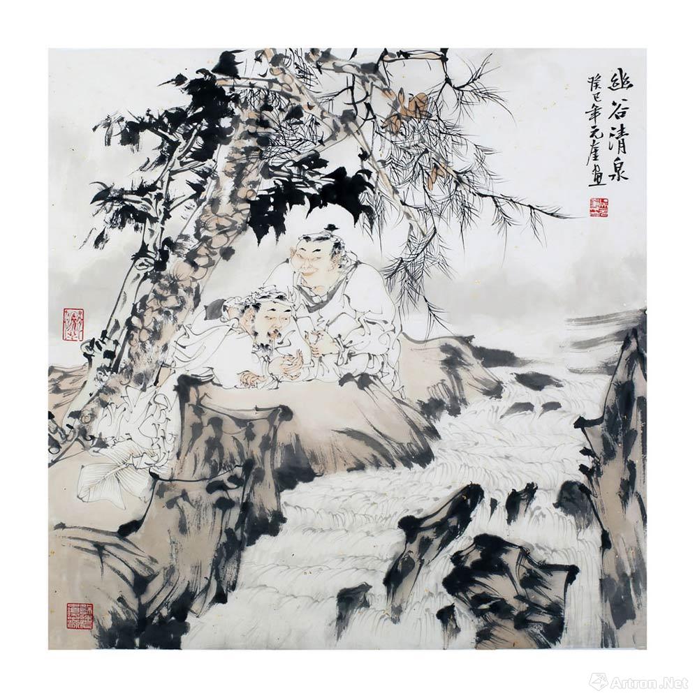 幽谷清泉_小写意人物_吴元奎作品展_吴元奎在线作品