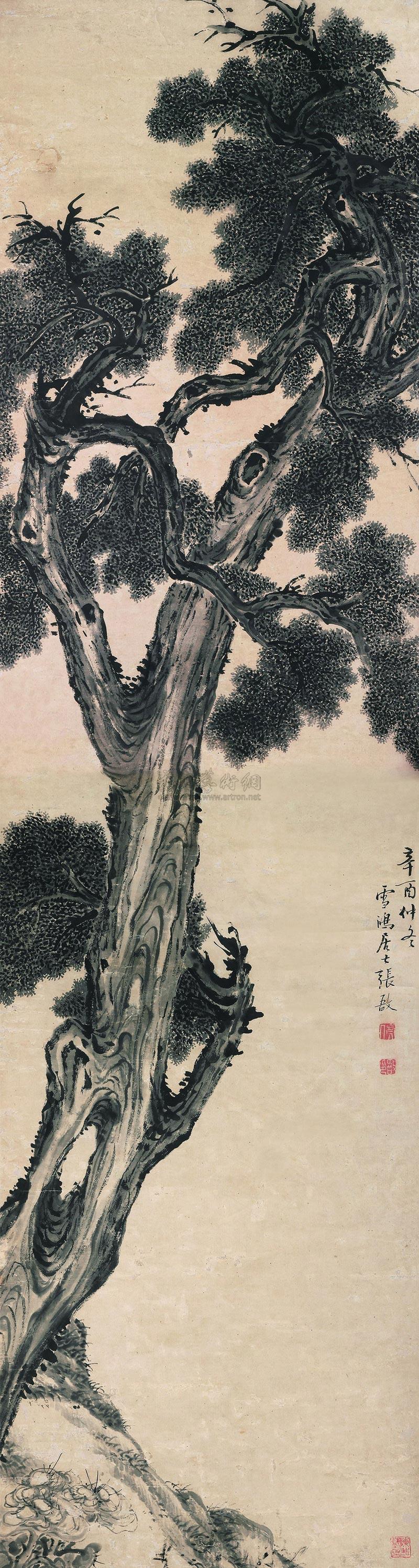 1219 1801年作 柏树图 立轴 水墨纸本