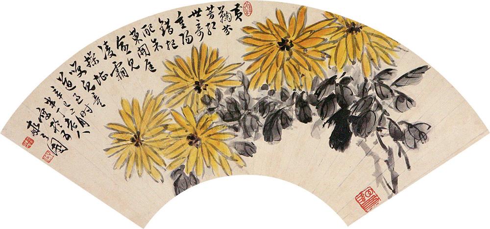 0174 菊花扇片 设色纸片