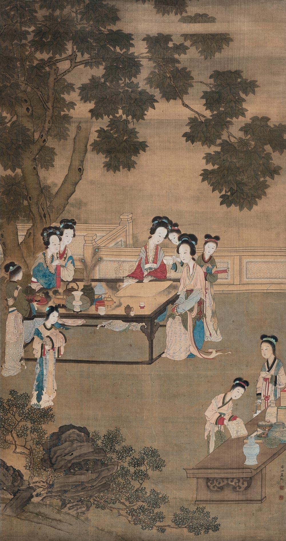 【桐荫鉴古图 立轴 设色绢本】拍卖品_图片_价格