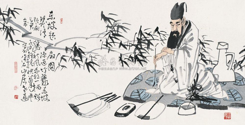 0052 东坡题扇图 镜心 设色纸本
