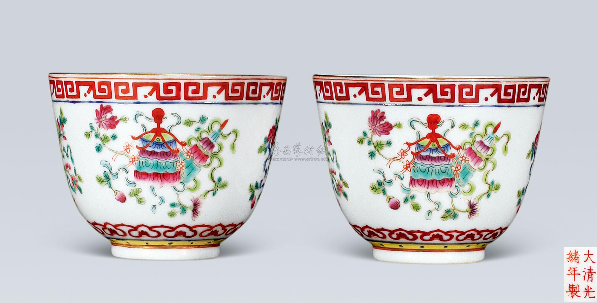 【清光绪 粉彩八宝纹杯(一对】拍卖品_图片_价格_鉴赏_清代粉彩瓷器