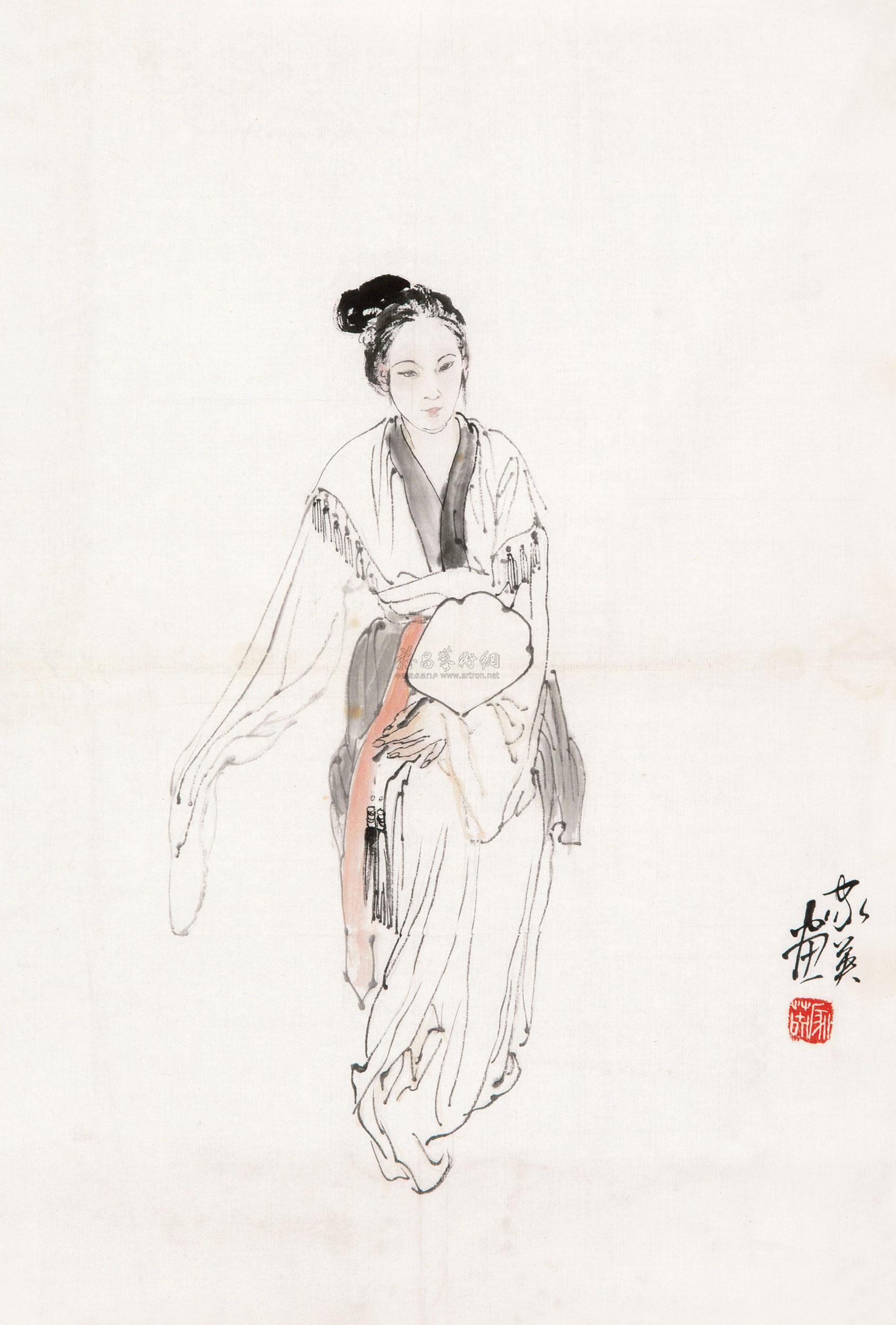 0435 执扇仕女 软片 设色纸本