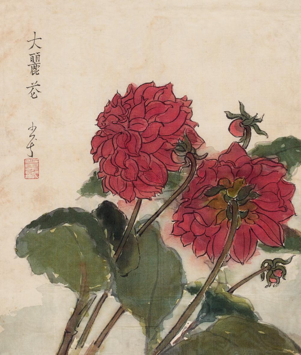 0064 大丽花 镜片 设色绫本