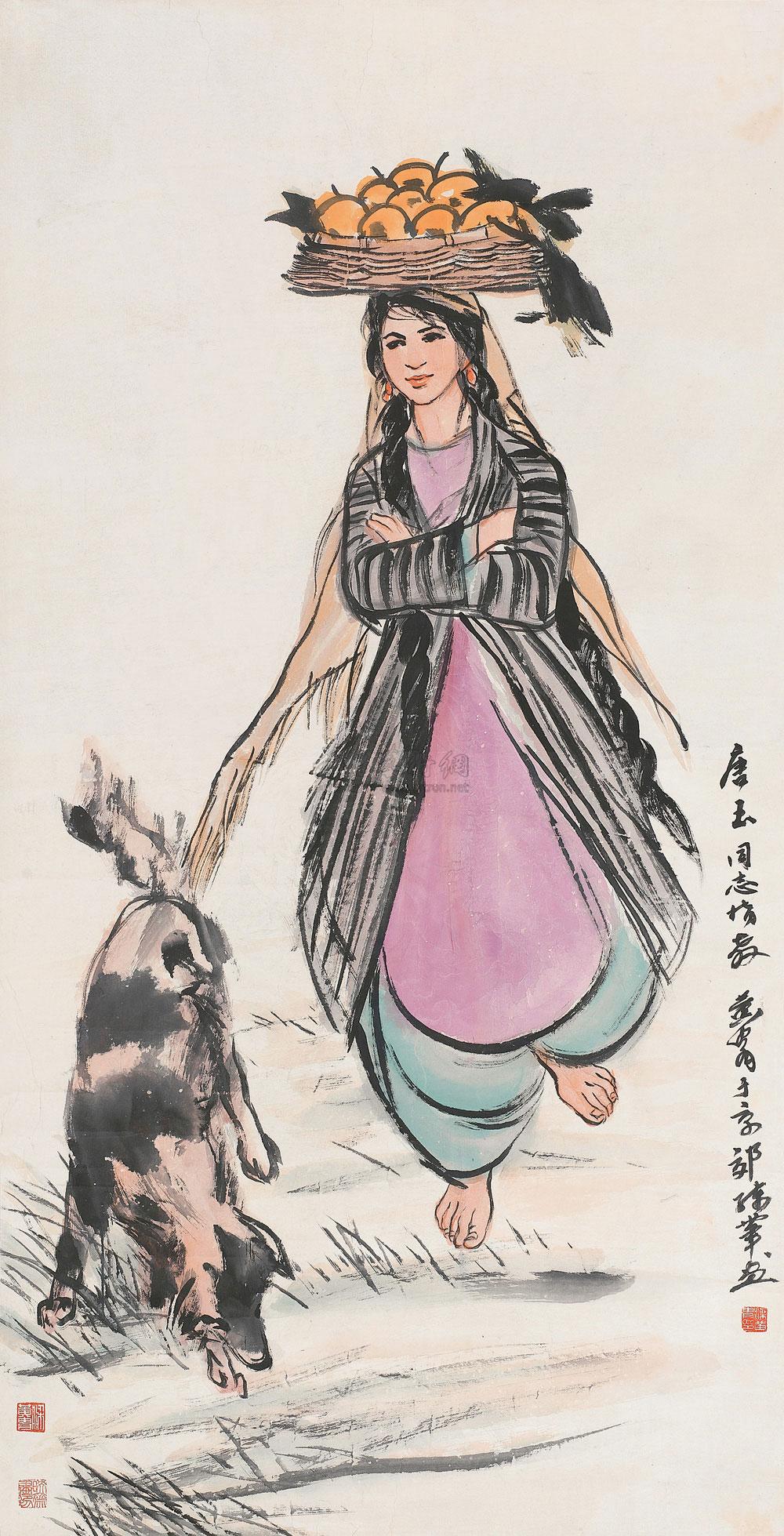 【新疆姑娘 镜心 设色纸本】拍卖品_图片_价格_鉴赏_绘画_雅昌艺术品