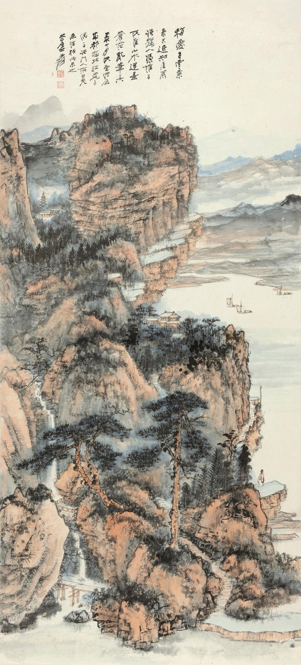 4930 1947年作 仿石溪山水 镜心 设色纸本