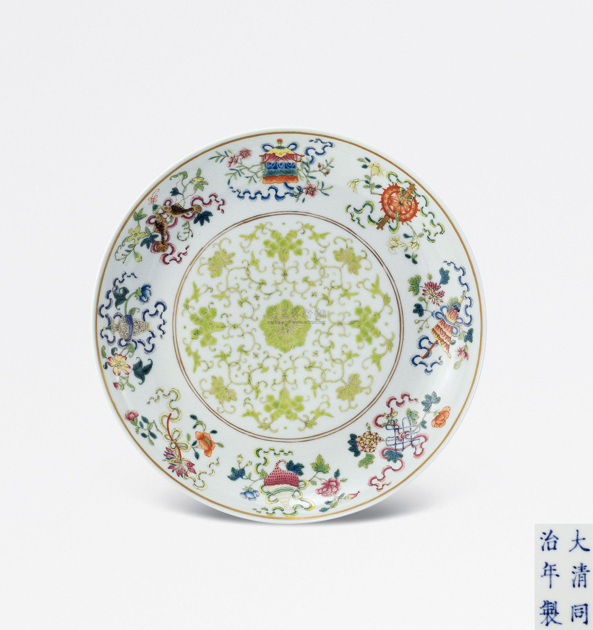 4035 清同治 粉彩花卉八吉祥纹盘