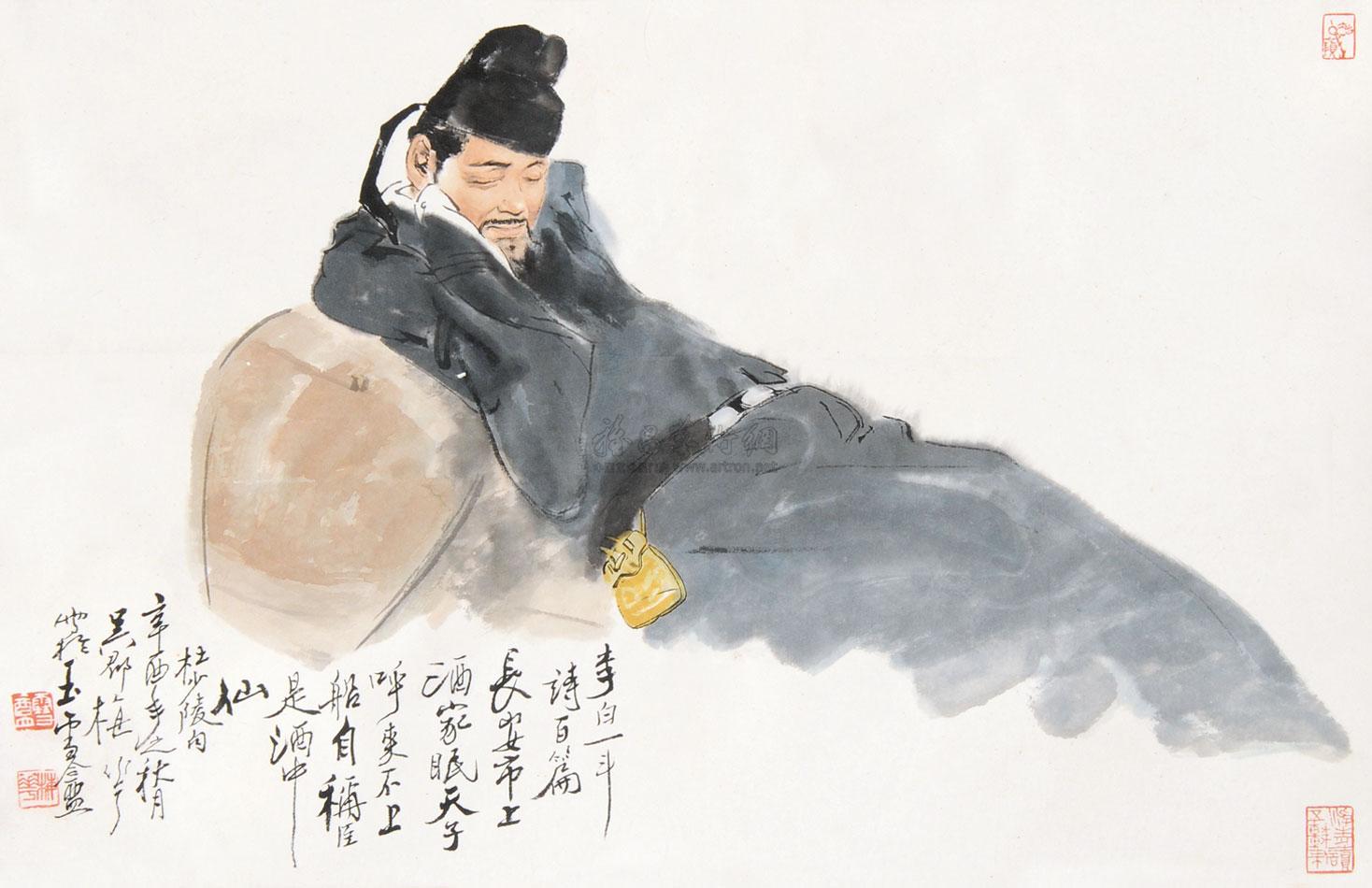 0183 李白醉酒 立轴 设色纸本