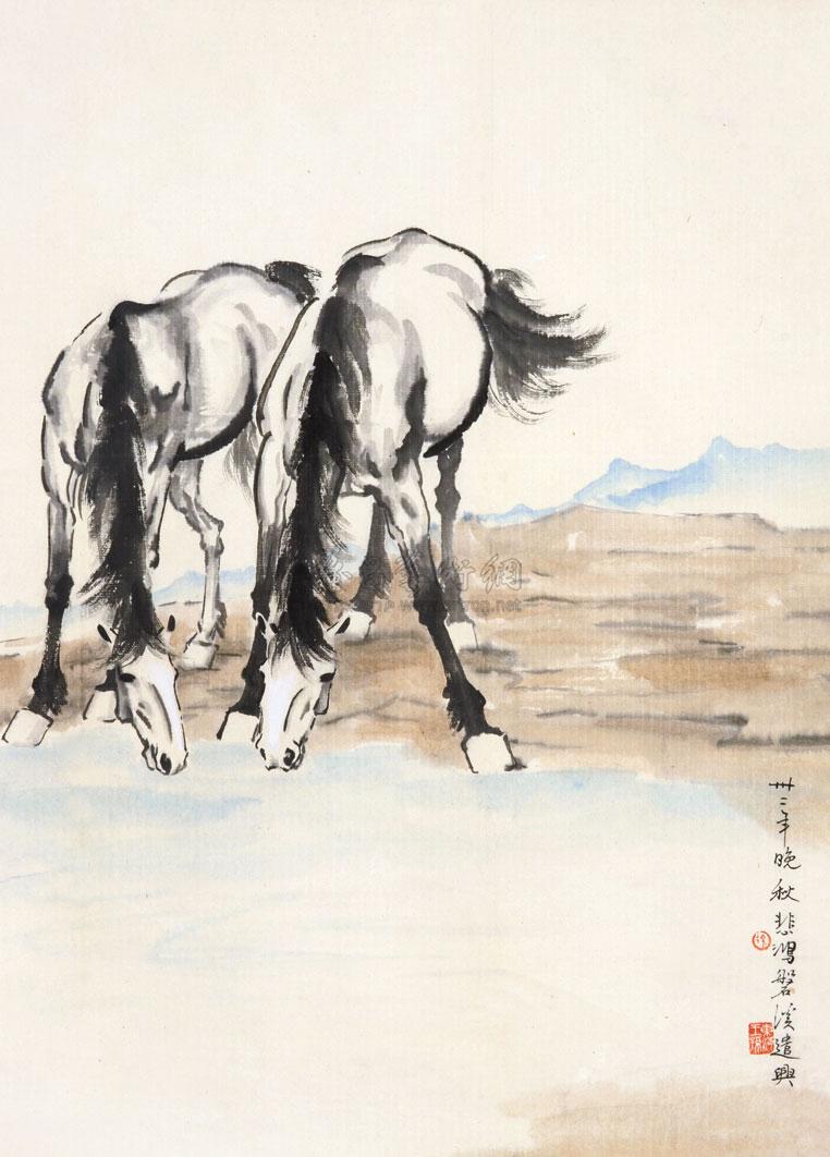 0713 饮马图 立轴 纸本