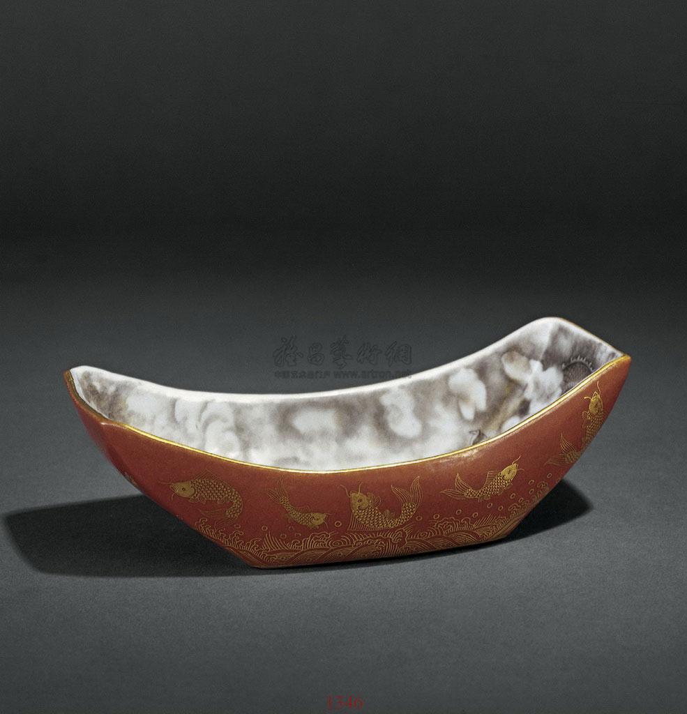 墨彩矾红描金龙纹茶船】拍卖品_图片_价格_鉴赏_清代其它彩釉瓷器