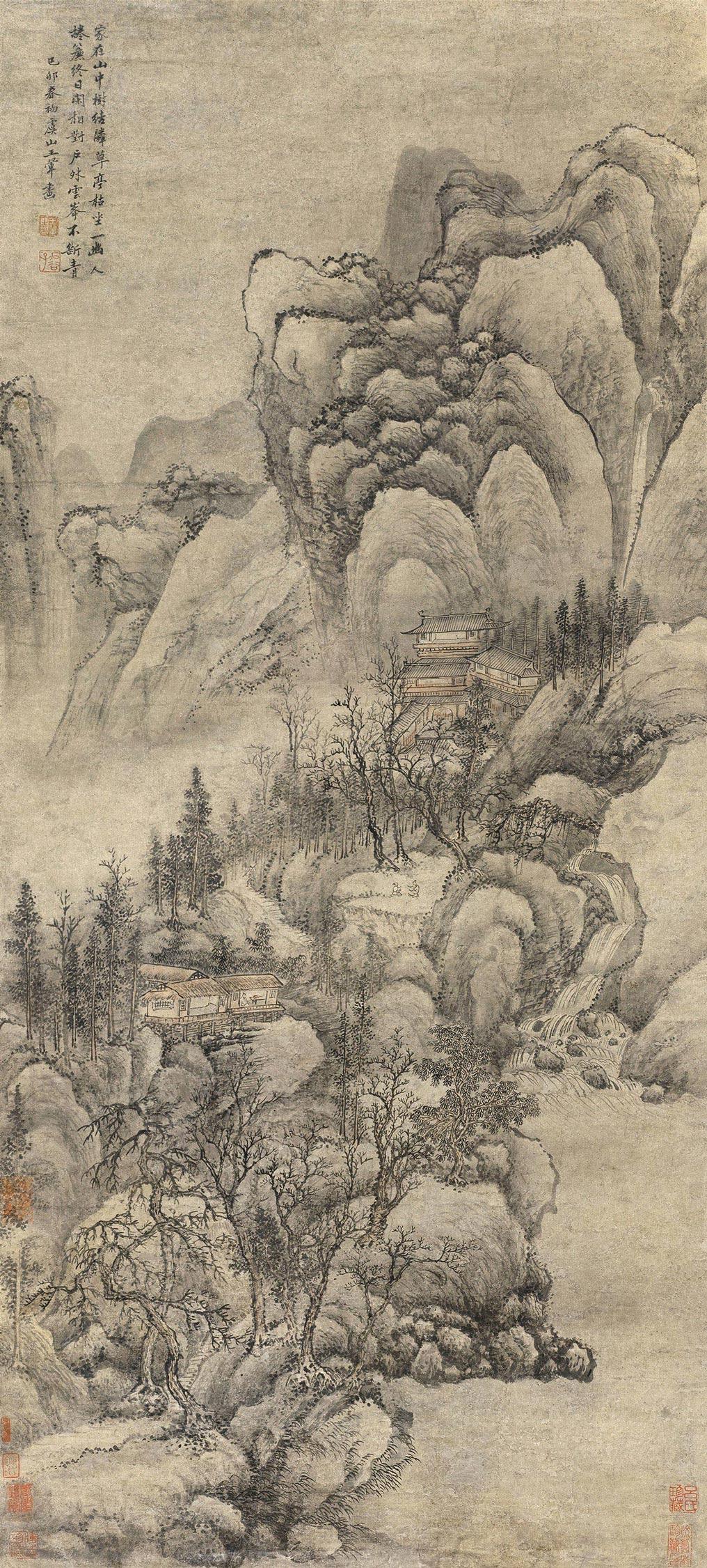 0311 1699年作 秋山萧寺图 立轴 设色纸本