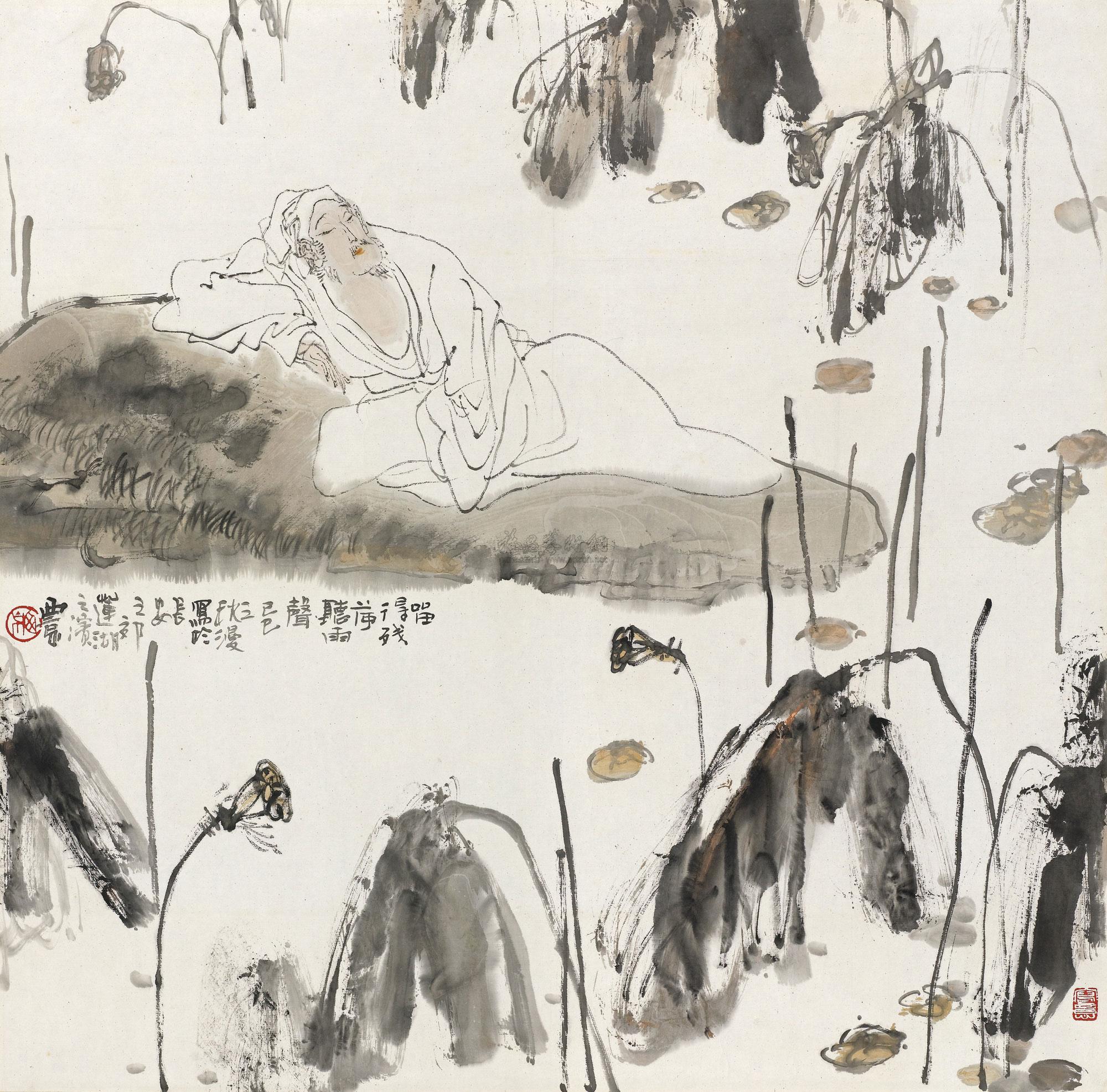 0054 1989年作 留得残荷听雨声 镜心 设色纸本