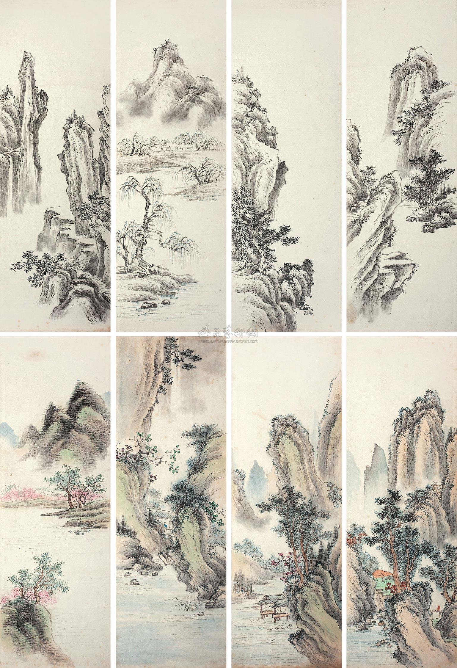 1312 山水小品(八帧 八屏 纸本