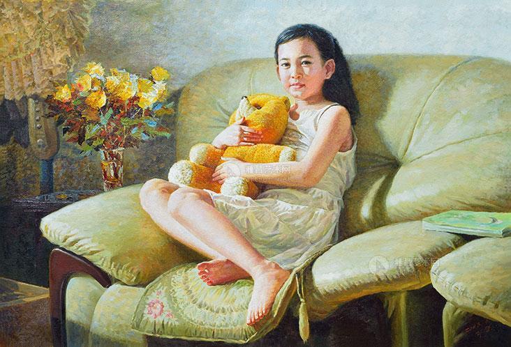 1056 2013年作 抱熊的小姑娘 布面油画