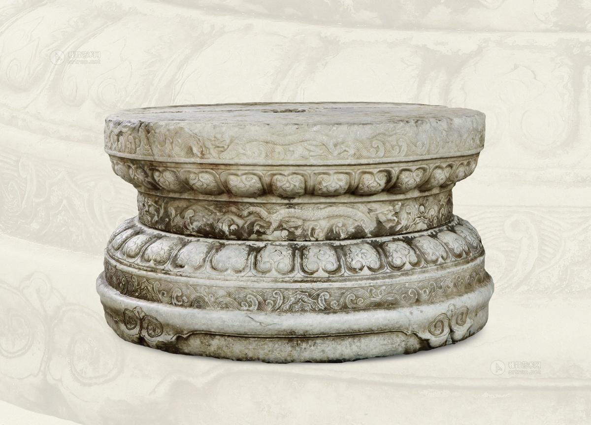 1198 明·青白石莲瓣龙纹须弥座