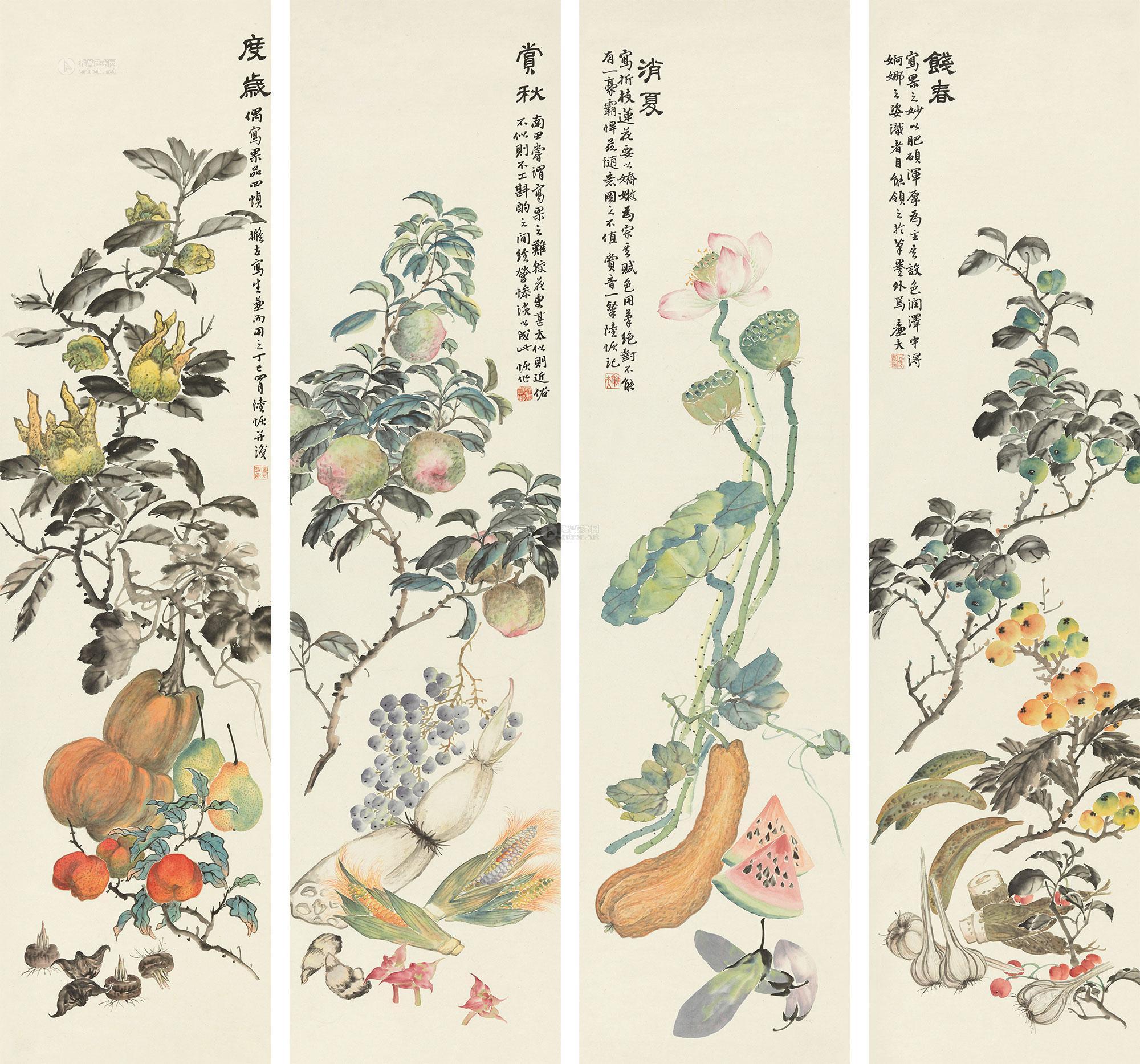 【1917年作 四时清供 立轴 纸本】拍卖品_图片