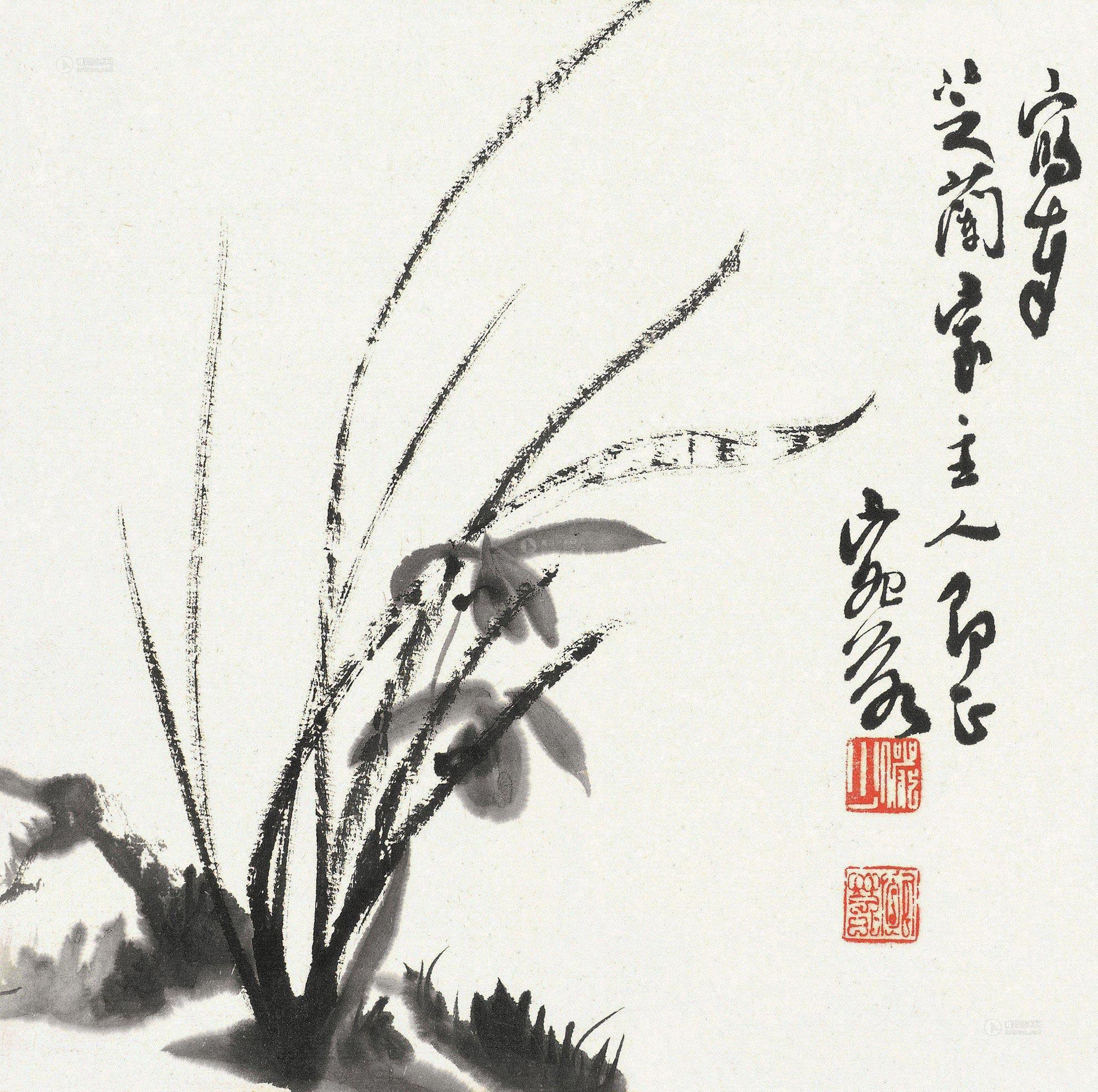 0129 墨兰图 镜片 水墨纸本