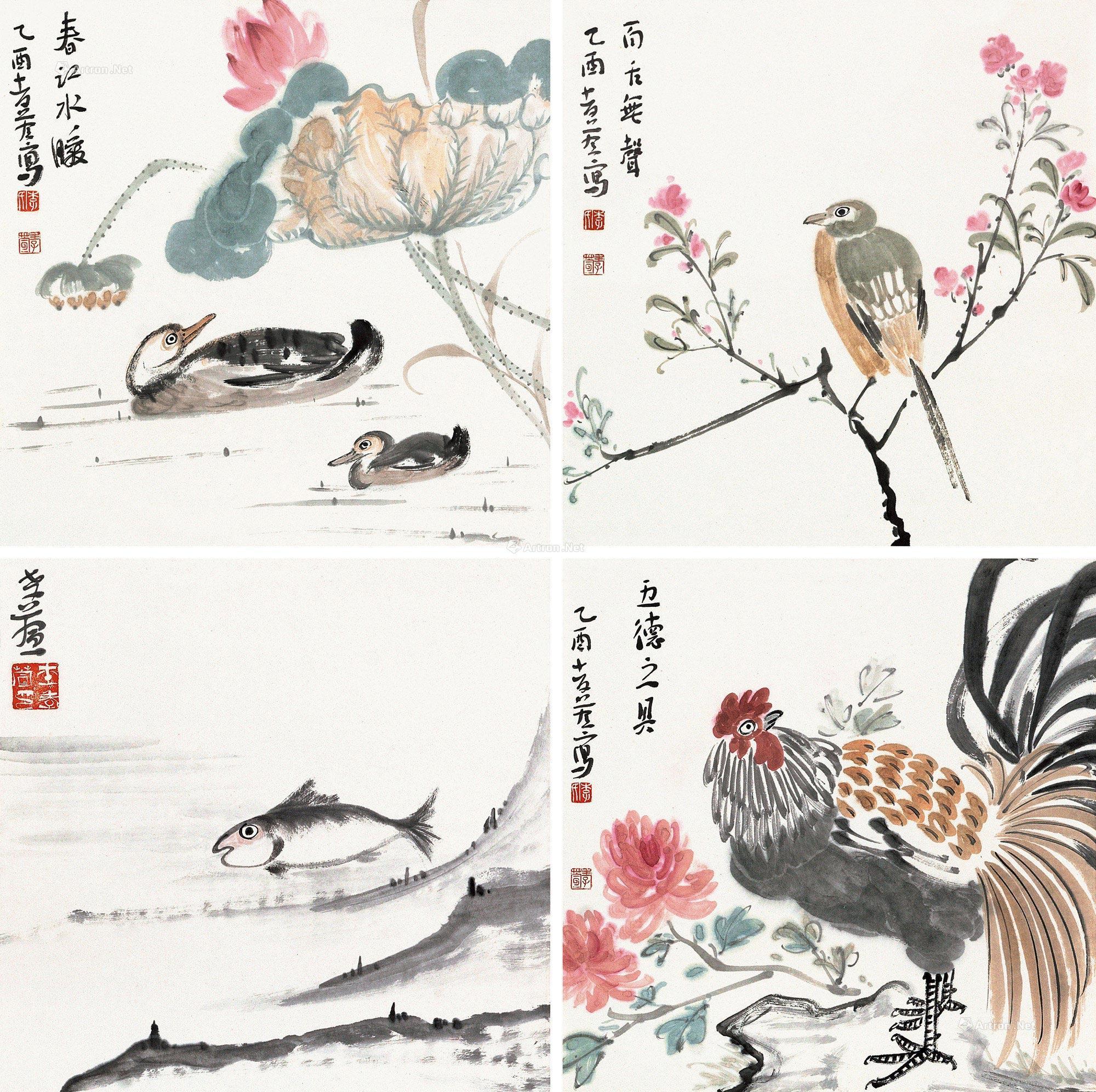 花鸟 四屏立轴 设色纸本