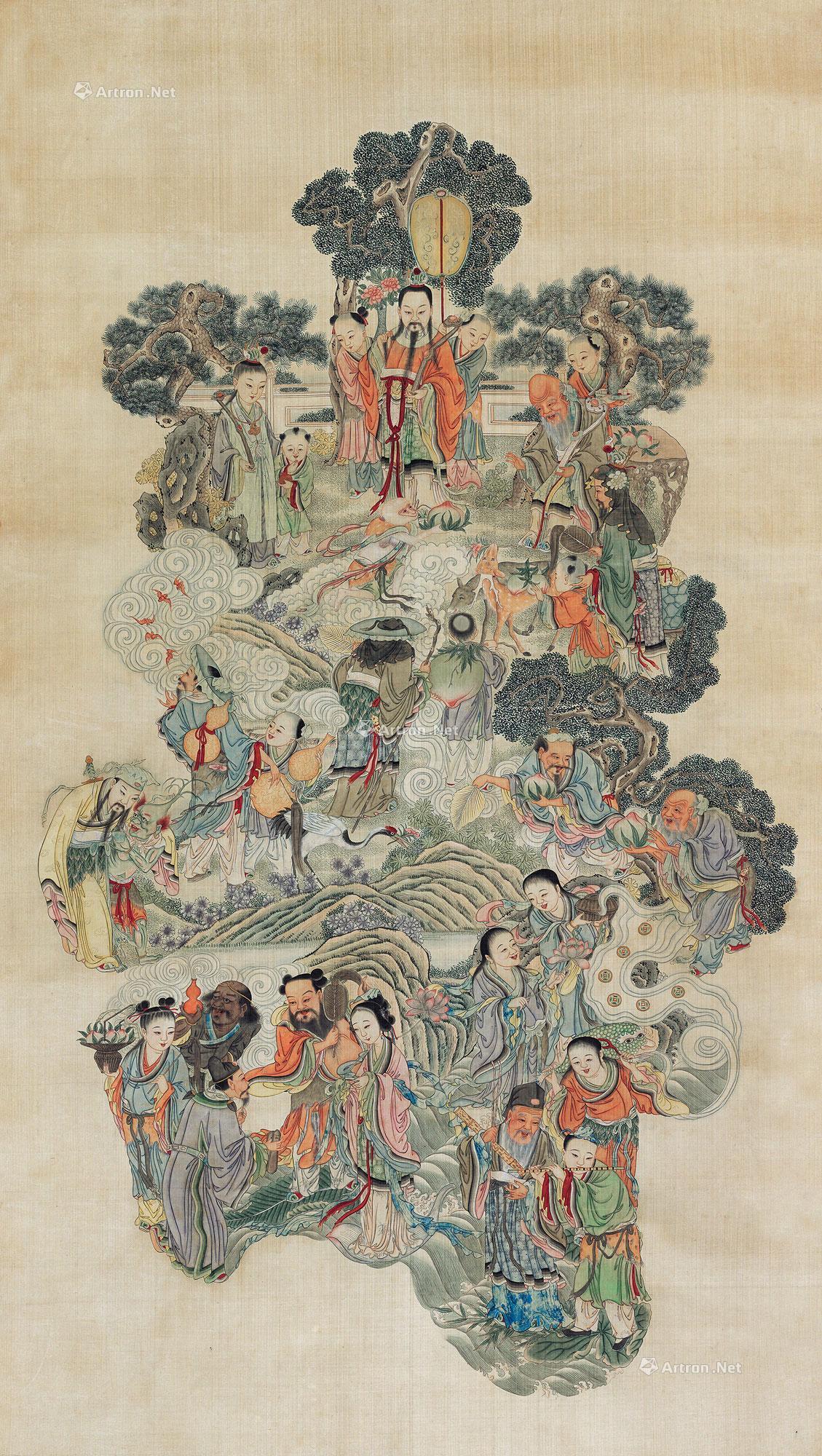 1074 群仙祝寿图 立轴 水墨绢本