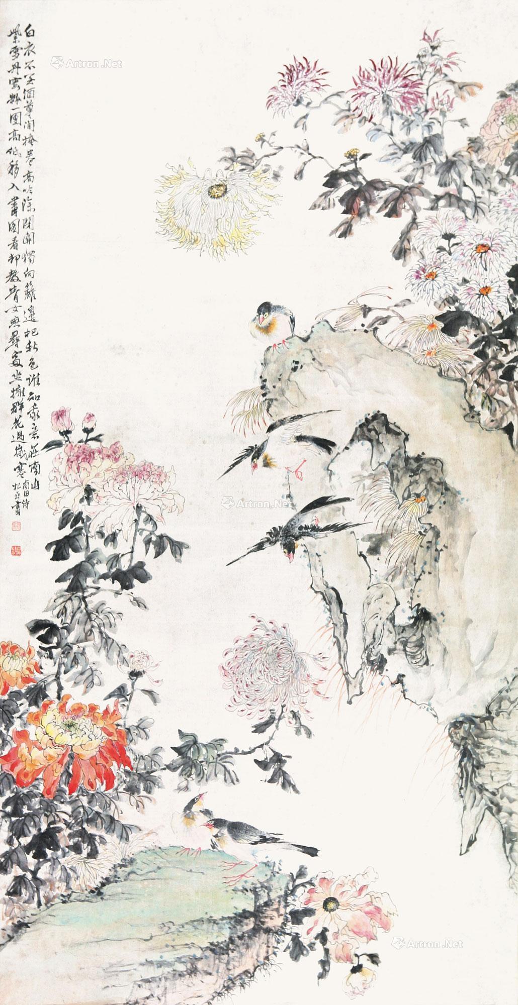 1005 百花争艳 立轴 设色绢本