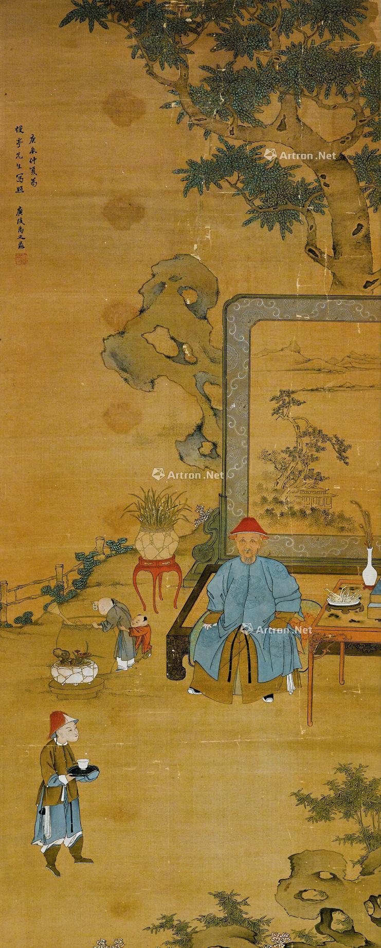 1137 清;1842年作 侍茶图 立轴 设色绢本