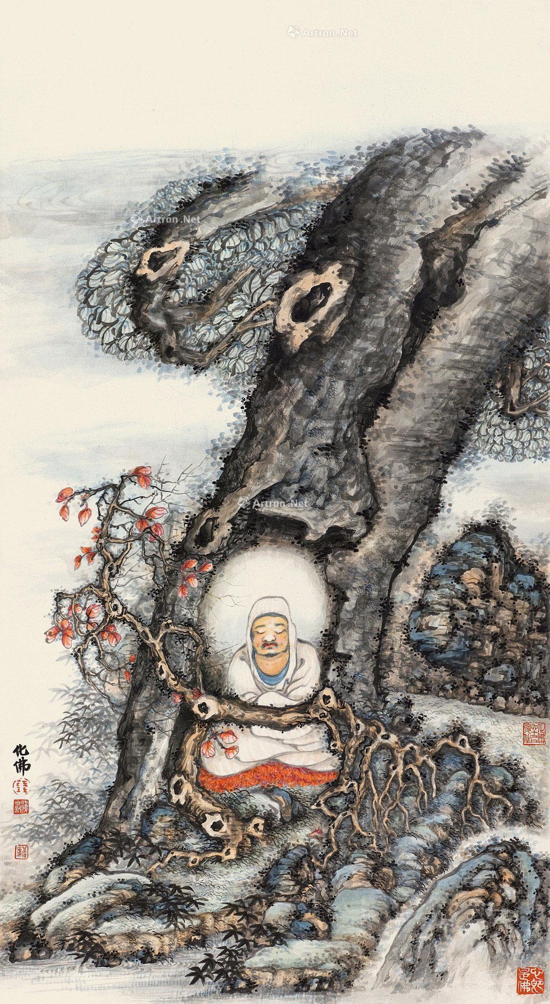 0472 参禅图 立轴 设色纸本
