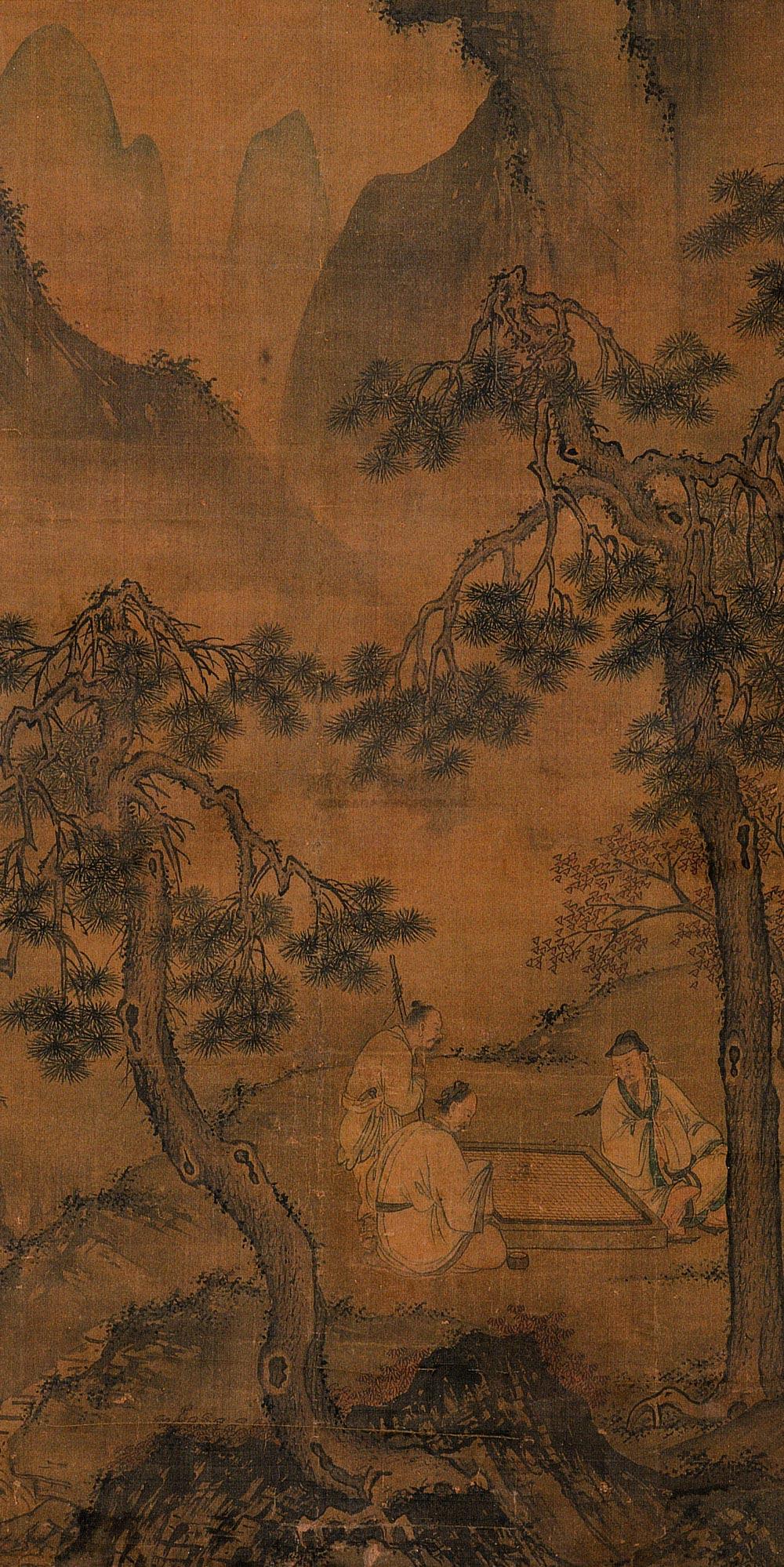 0848 对弈图 立轴 设色绢本