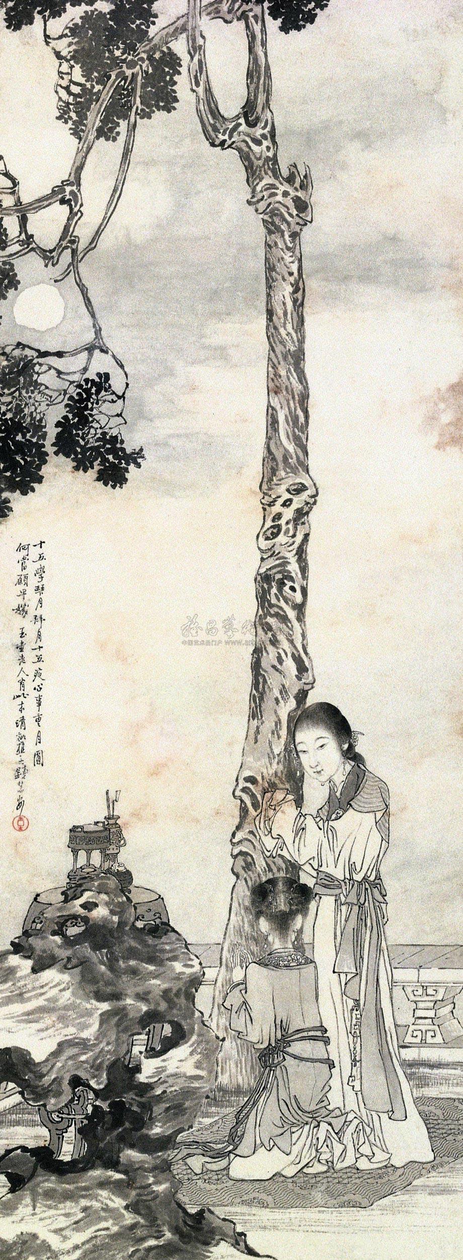 0803 莺莺拜月图 镜心 水墨纸本