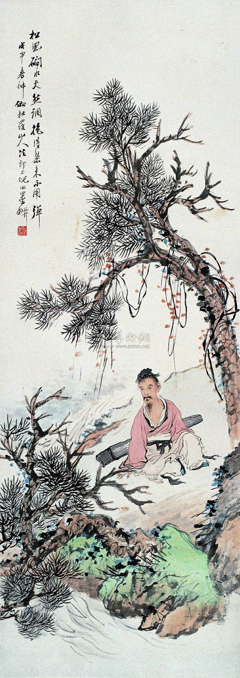 0250 戊申(1908年)作 抱琴图 立轴 设色纸本