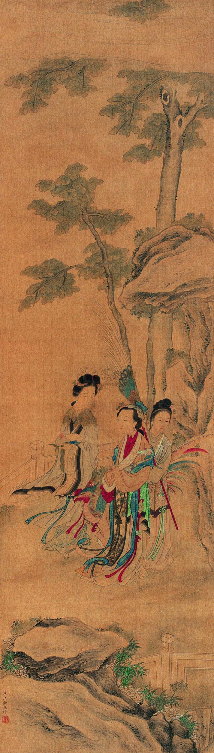 2009 桐荫仕女 立轴 设色绢本