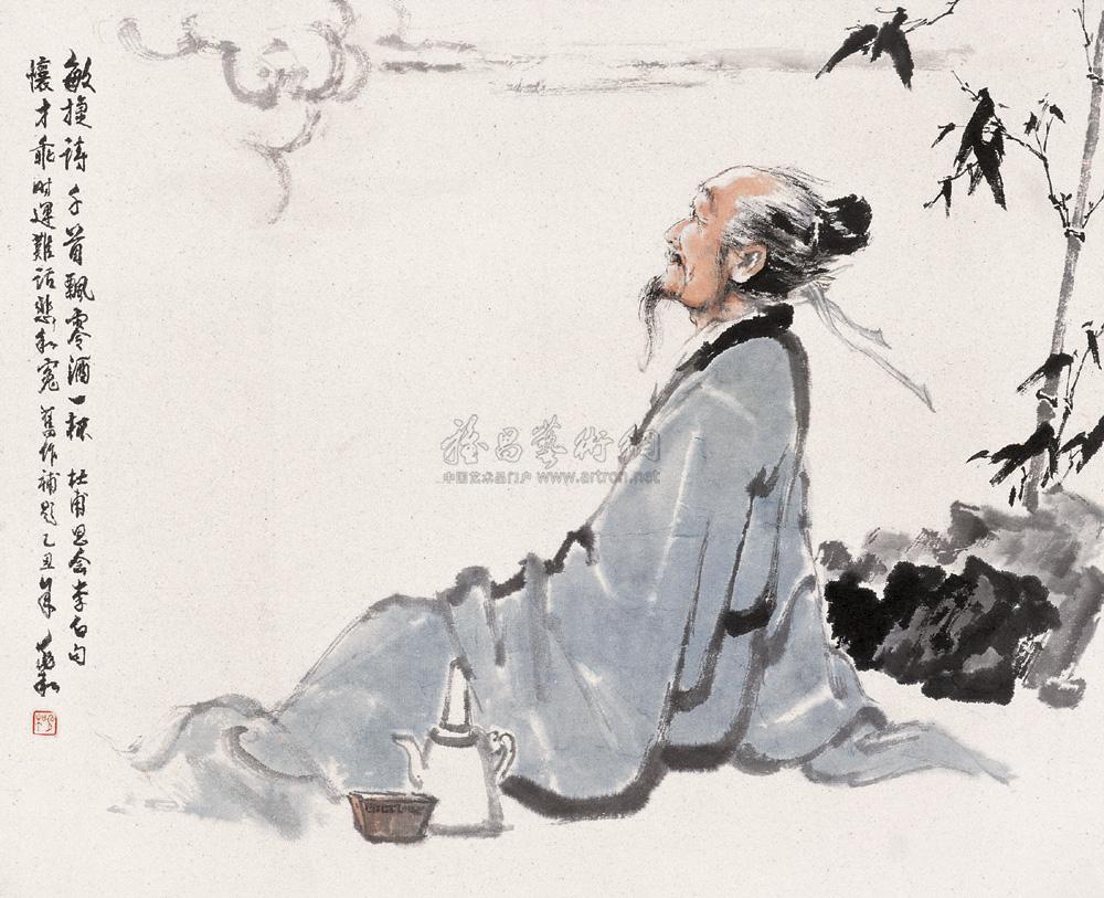 2287 月下独酌 镜心 设色纸本