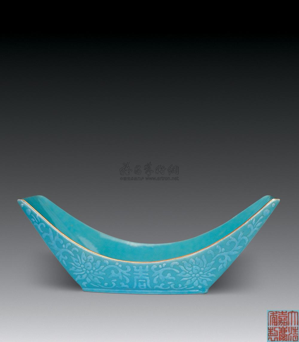 松石绿釉缠枝花卉寿字纹茶船】拍卖品_图片_价格_鉴赏_清代单色釉瓷器
