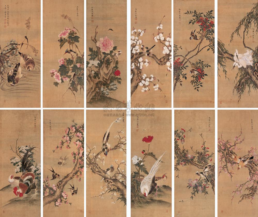 1533 甲子(1744年)作 花鸟 屏风 绢本