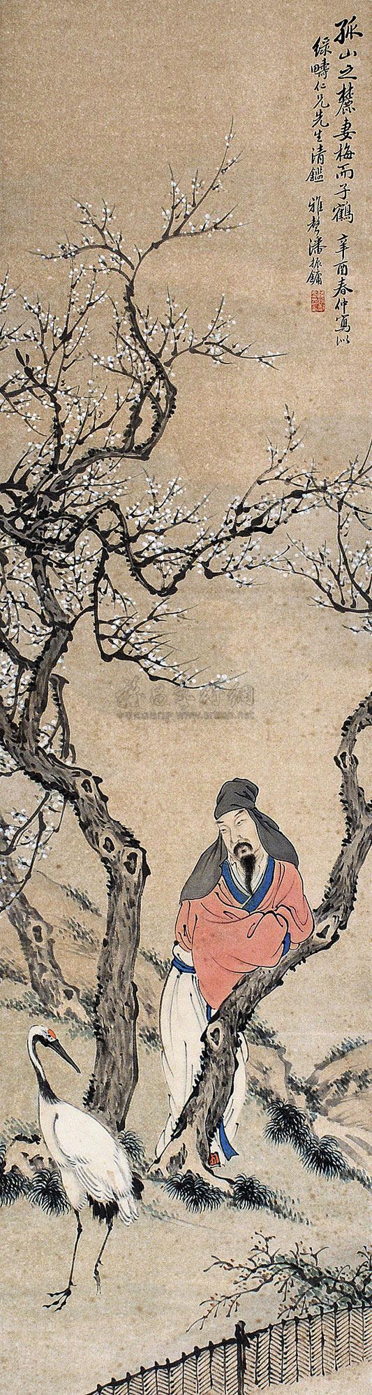 0972 辛酉(1921)年作 梅妻鹤子 立轴 纸本