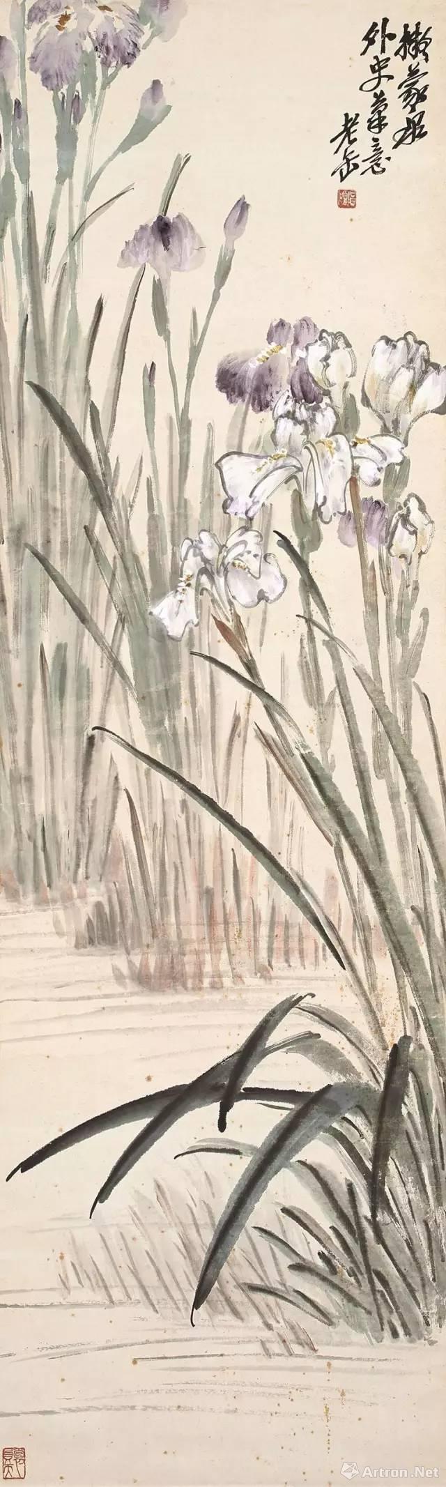 吴昌硕(1844-1927) 菖蒲花图 设色纸本 立轴 136×41cm 约5