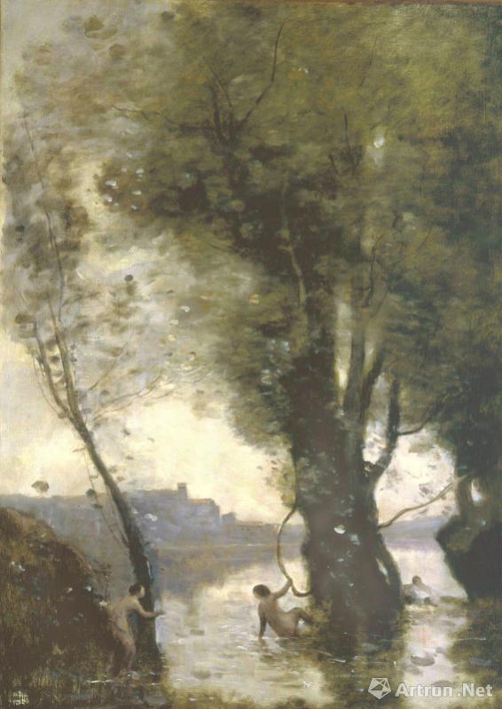 柯罗   (1796-1875)camille corot  ( 博罗群岛的沐浴者 )布面油画 8