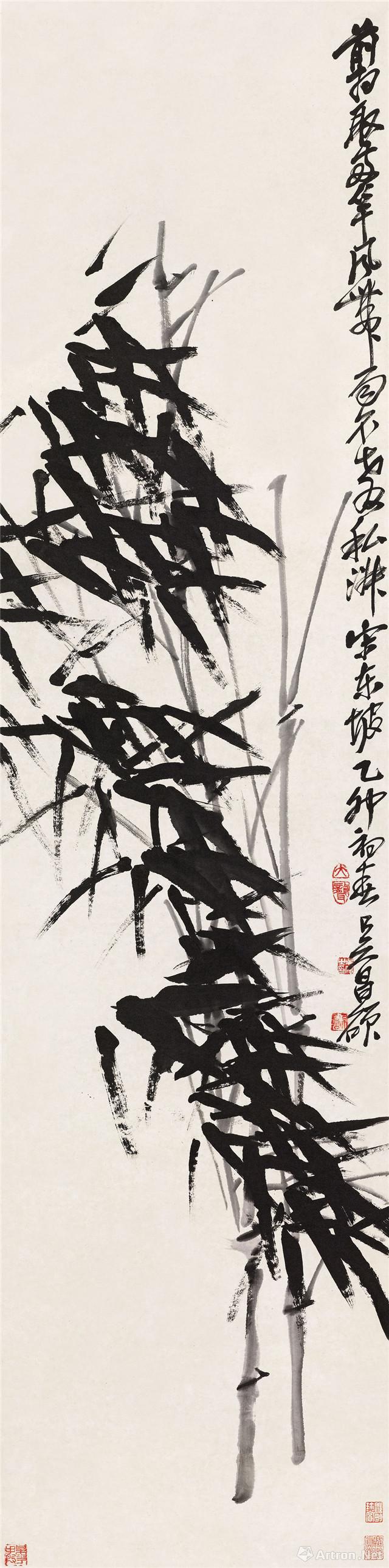 《清风摇曳 吴昌硕 135x34cm 1915年 水墨纸本