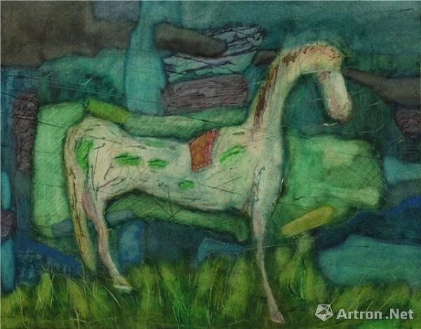 《白马》  杜飞辰 30x50cm 2016年 纸本油画