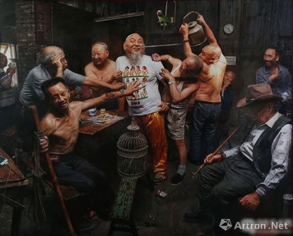 《茶馆系列帅》  陈安健 200×164cm 2014年 布面油画
