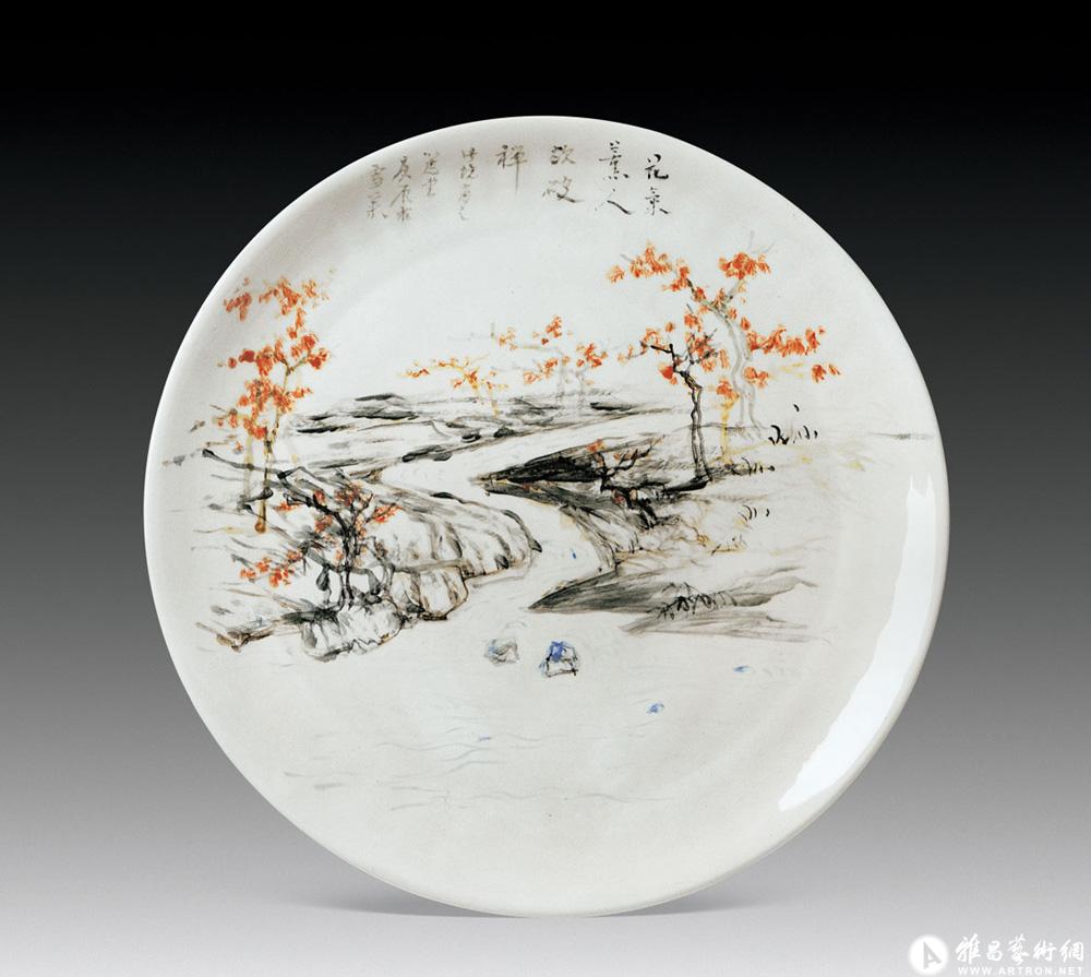 画黄庭坚花气熏人诗意瓷碟<br>^-^Porcelain Plate with Painting in Huang Tingjian’s Poetic Flavour