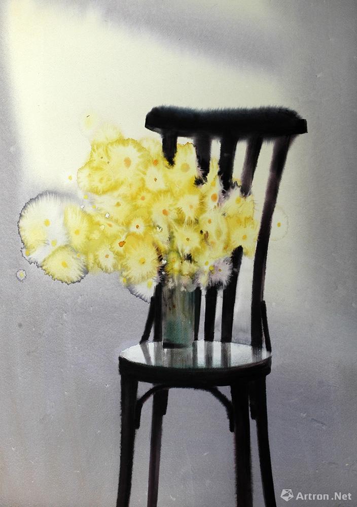 椅上瓶花_花卉系列作品_张小纲作品展_张小纲在线作品_张小纲官方网站