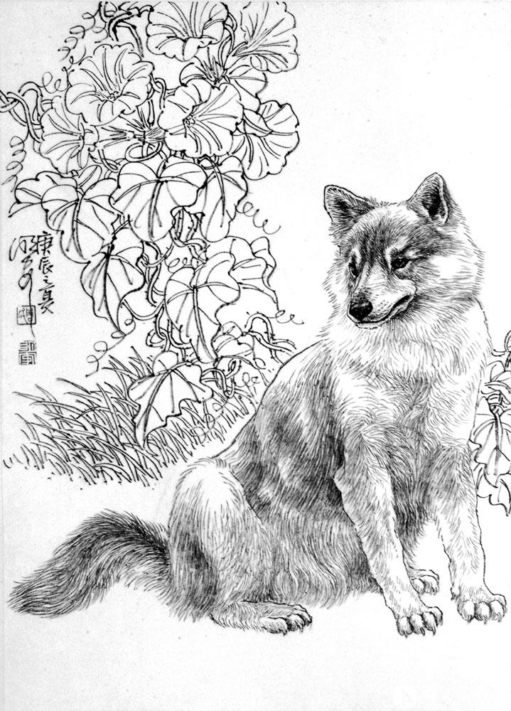 家犬_白描动物集_周明安作品展_周明安在线作品_周明安官方网站-雅昌