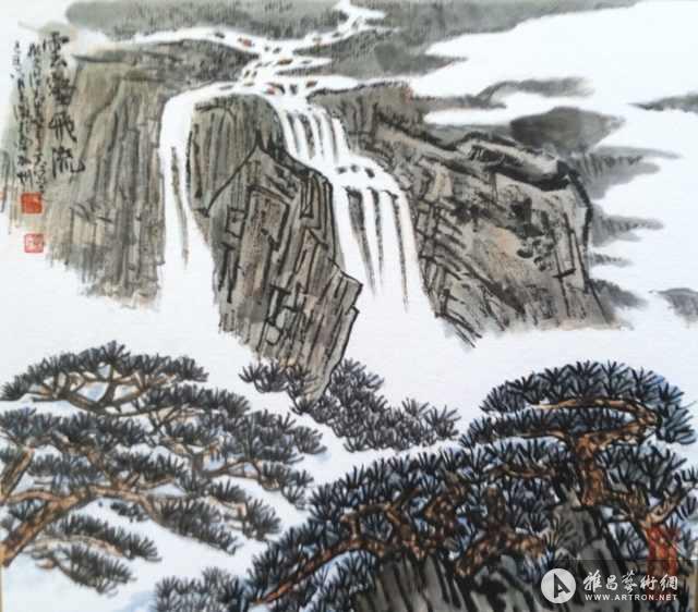 日本纸版画 山水画雲壑飞流
