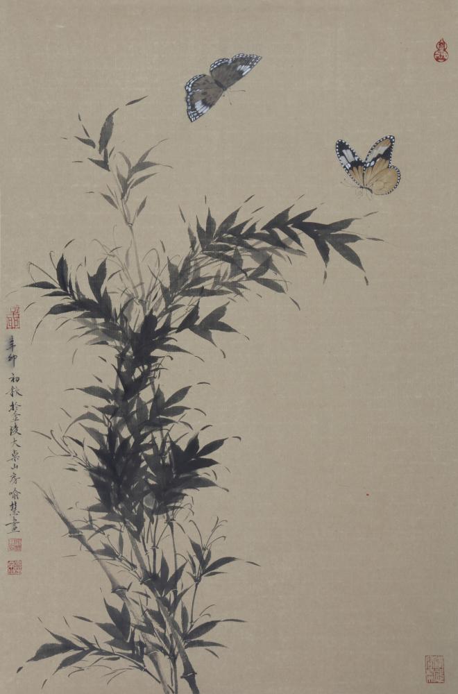 蝶舞墨竹