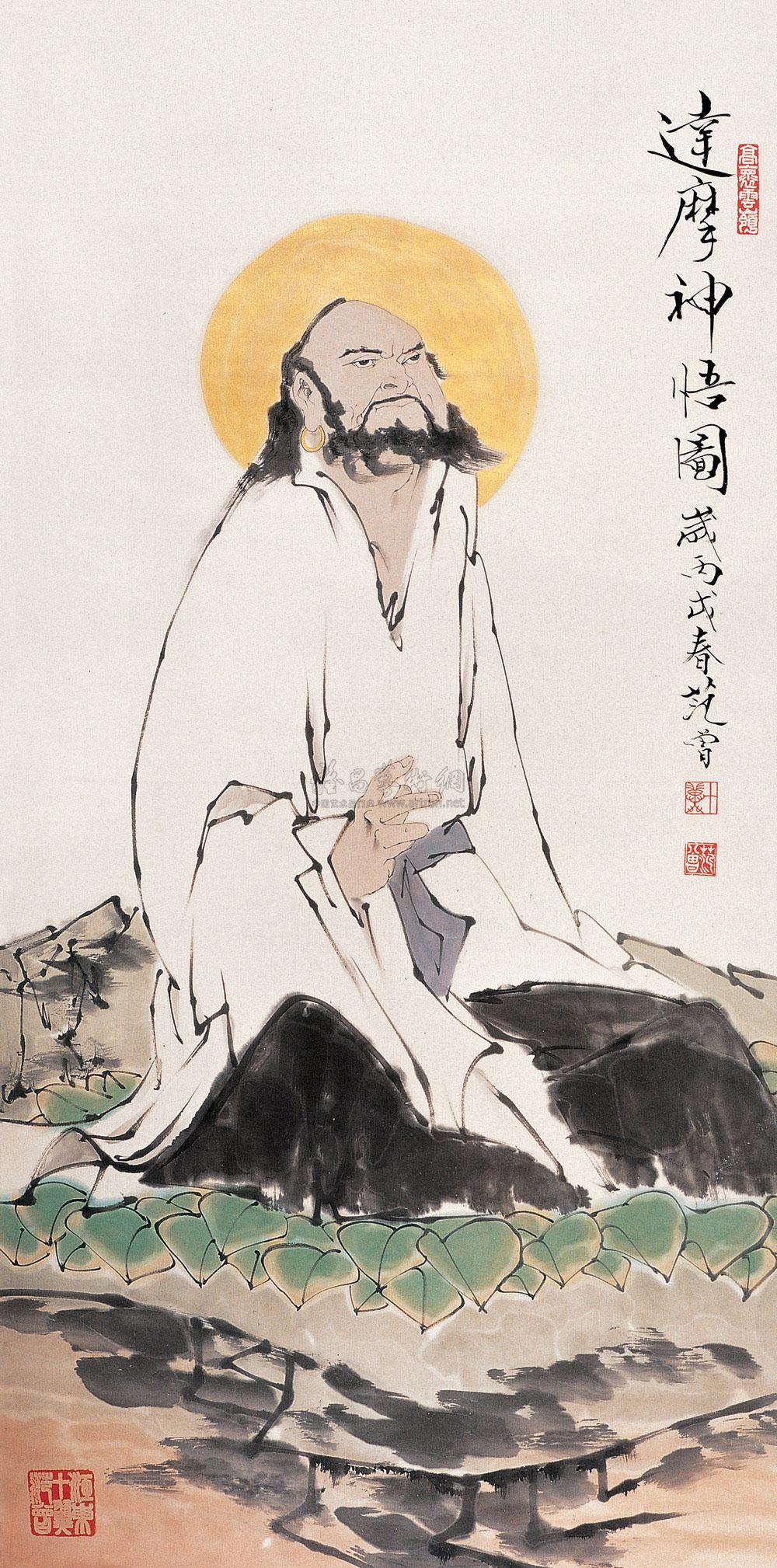 0107 达摩神悟图 立轴 设色纸本