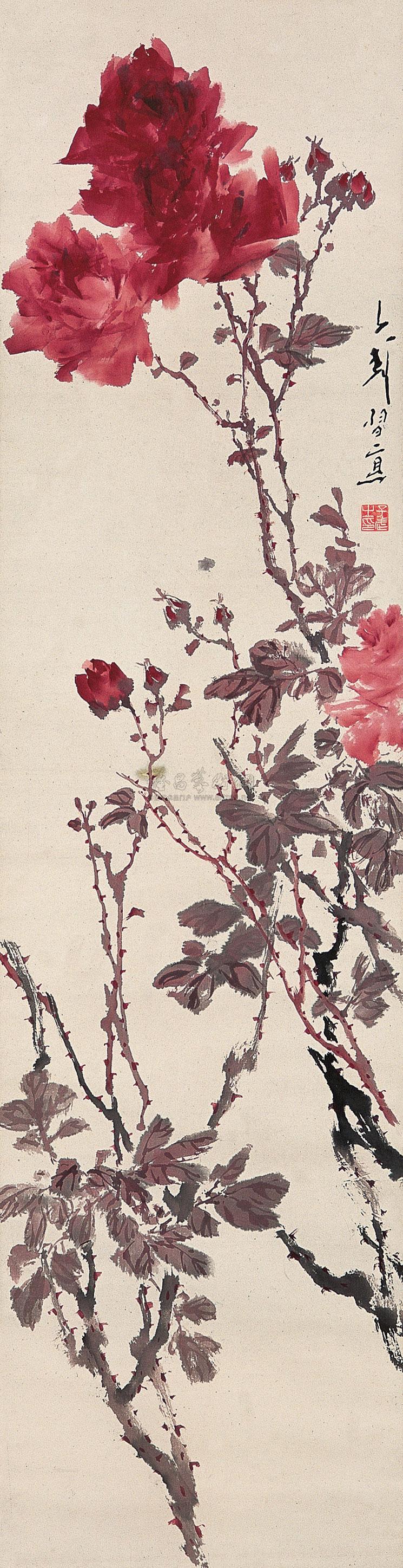 0126 月季 镜心 设色纸本