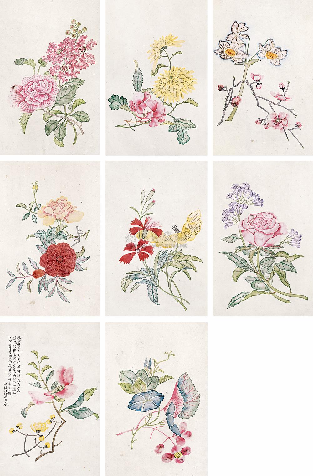 1493 折枝花卉册 册页 纸本