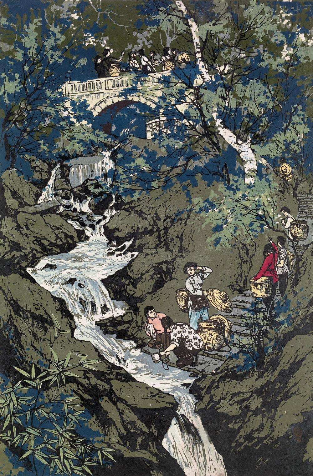 0109 1962年作 茶山晨曲 套色 版画