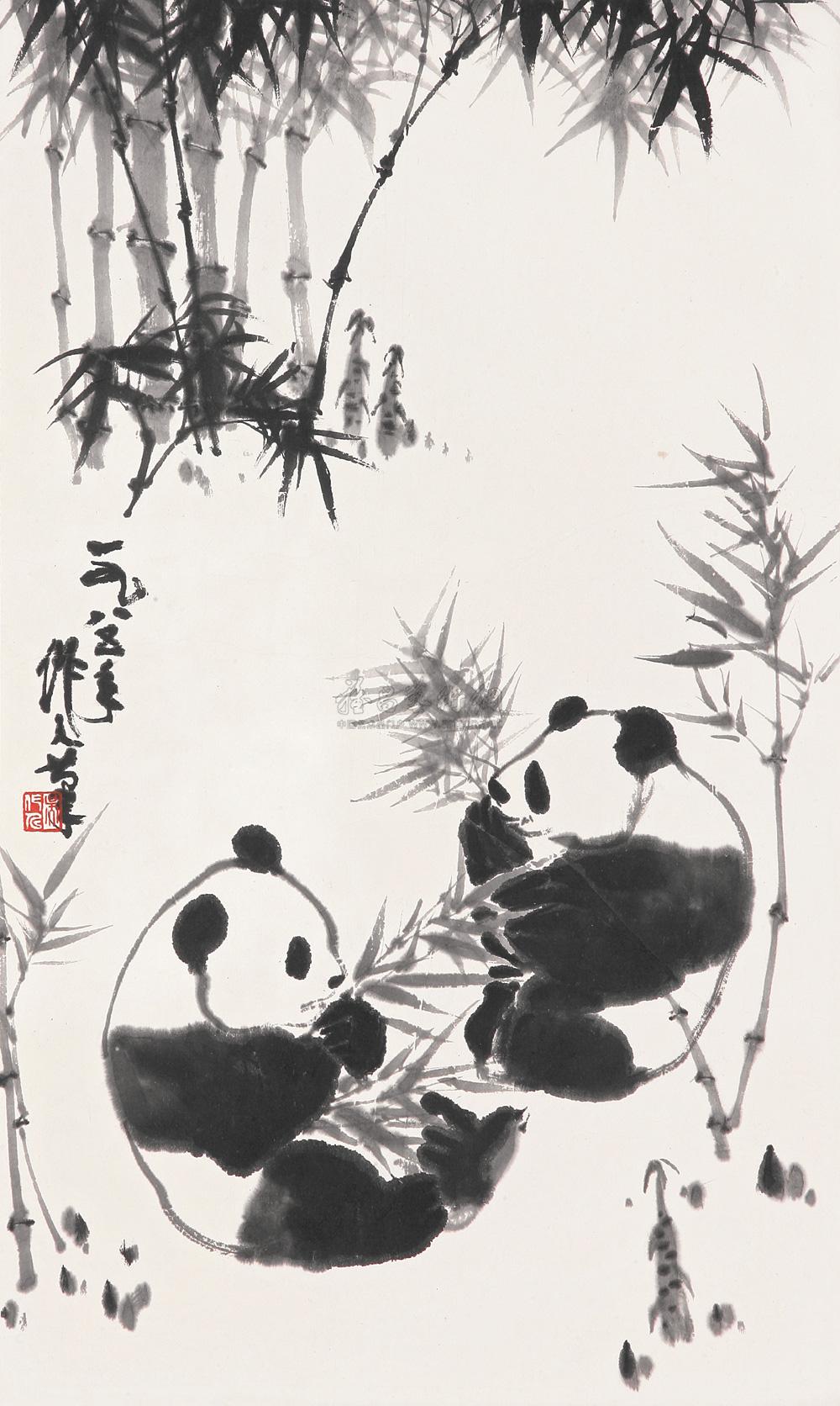 0480 1985年作 熊猫图 立轴 水墨纸本