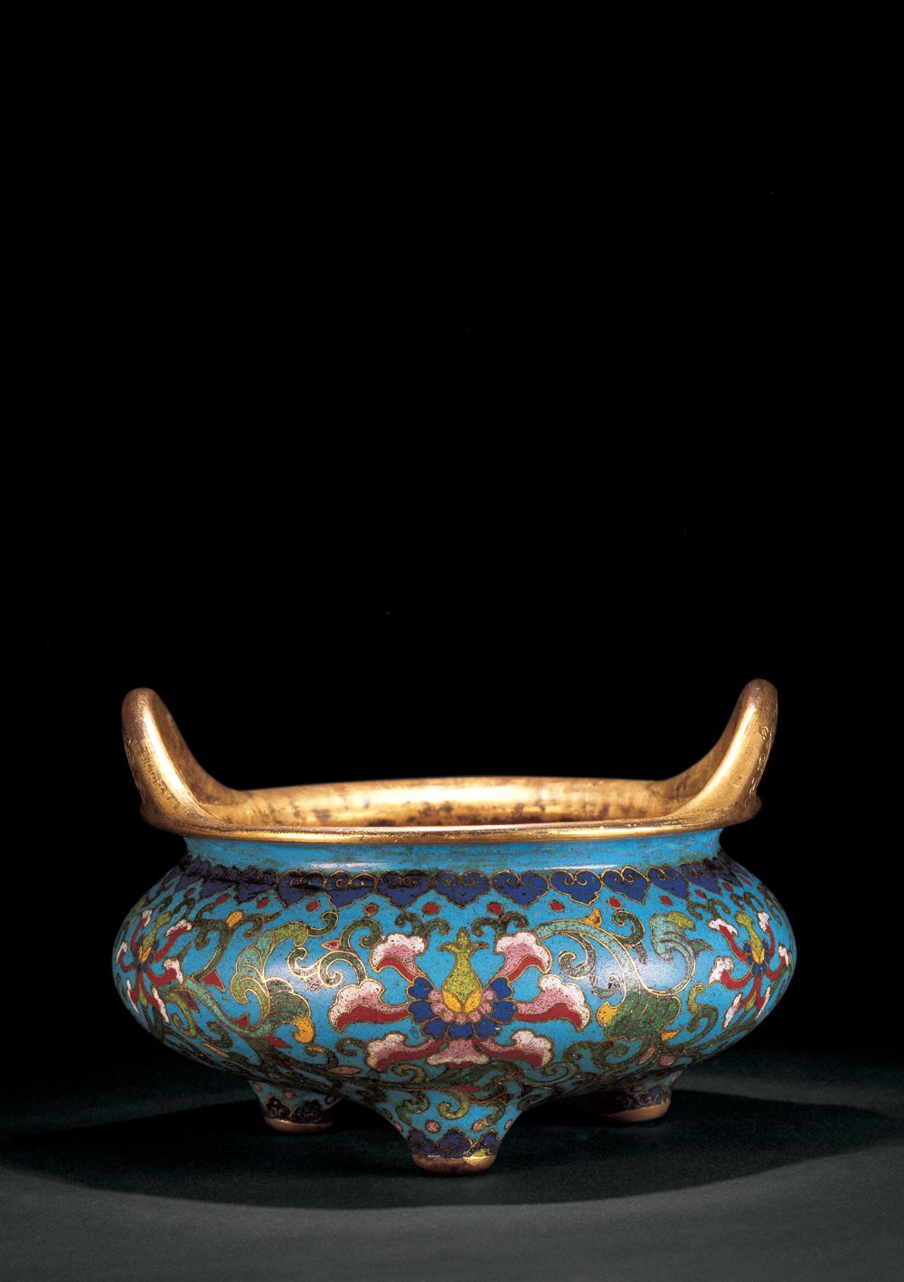 *0369 明 铜胎掐丝珐琅桥耳炉